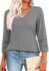 2025 New Womens 3/4 Length Sleeve Tops Trendy V Neck T Shirts(buy 3 free shipping)