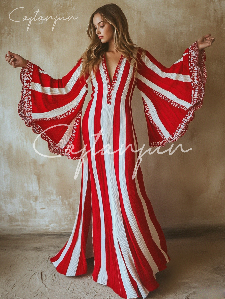 Elegant V-neck Trumpet Sleeves Art Maxi Dress