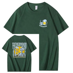 Fatherhood Skull And Beer Pattern Print Cotton T-Shirt