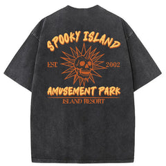 Spooky Island Cartoon Halloween Washed Cotton T-Shirt