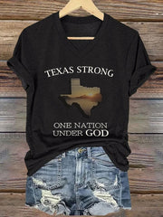 V-Neck Retro Texas Strong One Nation Under God Print T-Shirt