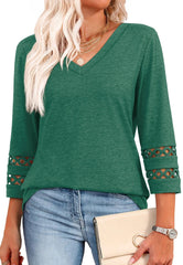 2025 New Womens 3/4 Length Sleeve Tops Trendy V Neck T Shirts(buy 3 free shipping)