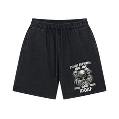 Stuck Between IDK IDC And IDGAF Print Washed Shorts Pants