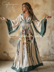 Elegant V-neck Trumpet Sleeves Art Maxi Dress