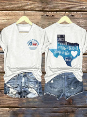 V-Neck Retro Texas Strong The Stars At Night Are Big And Bright Deep In The Heart Of Texas Print T-Shirt