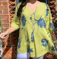 🏆Flash Sale⚡ 50K+ SOLD! Almost Gone-💥Printed Linen-Cotton V-Neck Pullover Shirt,Best Gifts