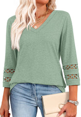 2025 New Womens 3/4 Length Sleeve Tops Trendy V Neck T Shirts(buy 3 free shipping)