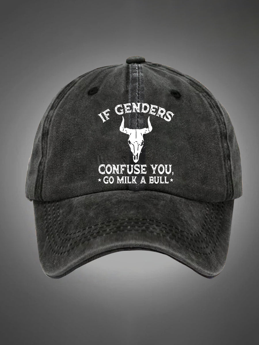 If Genders Confuse You Go Milk A Bull Pattern Washed Hats