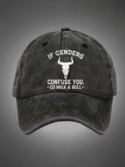 If Genders Confuse You Go Milk A Bull Pattern Washed Hats