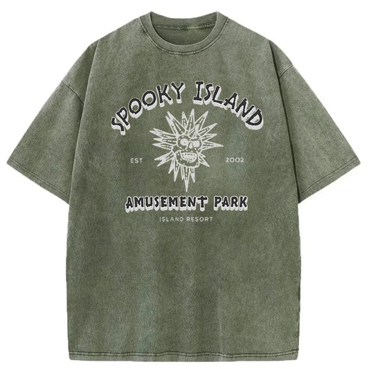Spooky Island Halloween Washed Cotton T-Shirt