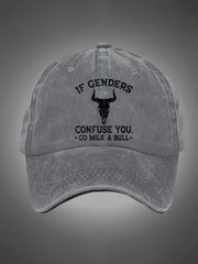 If Genders Confuse You Go Milk A Bull Pattern Washed Hats