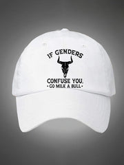 If Genders Confuse You Go Milk A Bull Pattern Washed Hats