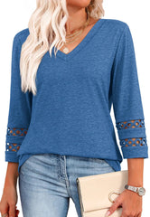 2025 New Womens 3/4 Length Sleeve Tops Trendy V Neck T Shirts(buy 3 free shipping)