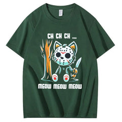 Halloween Funny  Cat Lovers Ch Ch Ch Pattern 100% Cotton  T-Shirt