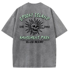 Spooky Island Cartoon Halloween Washed Cotton T-Shirt