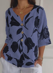 🏆Flash Sale⚡ 50K+ SOLD! Almost Gone-💥Printed Linen-Cotton V-Neck Pullover Shirt,Best Gifts