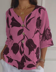 🏆Flash Sale⚡ 50K+ SOLD! Almost Gone-💥Printed Linen-Cotton V-Neck Pullover Shirt,Best Gifts