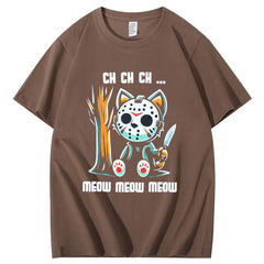 Halloween Funny  Cat Lovers Ch Ch Ch Pattern 100% Cotton  T-Shirt