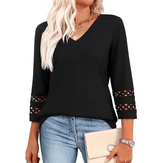 2025 New Womens 3/4 Length Sleeve Tops Trendy V Neck T Shirts(buy 3 free shipping)