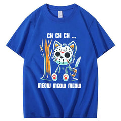 Halloween Funny  Cat Lovers Ch Ch Ch Pattern 100% Cotton  T-Shirt