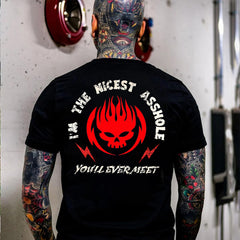 I'M THE NICEST ASSHOLE Red Skull Graffiti Black Print T-shirt