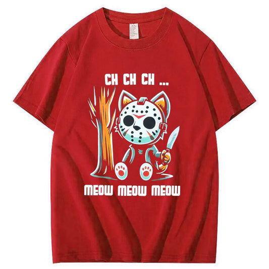 Halloween Funny  Cat Lovers Ch Ch Ch Pattern 100% Cotton  T-Shirt