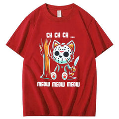 Halloween Funny  Cat Lovers Ch Ch Ch Pattern 100% Cotton  T-Shirt