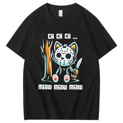 Halloween Funny  Cat Lovers Ch Ch Ch Pattern 100% Cotton  T-Shirt