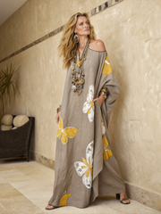 Women's cotton and linen one shoulder long skirt