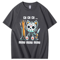 Halloween Funny  Cat Lovers Ch Ch Ch Pattern 100% Cotton  T-Shirt