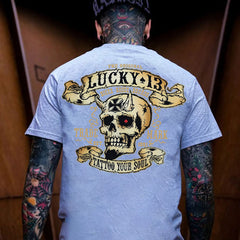 LUCKY THIRTEEN Skull Black Print T-shirt