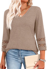 2025 New Womens 3/4 Length Sleeve Tops Trendy V Neck T Shirts(buy 3 free shipping)