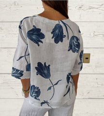 🏆Flash Sale⚡ 50K+ SOLD! Almost Gone-💥Printed Linen-Cotton V-Neck Pullover Shirt,Best Gifts