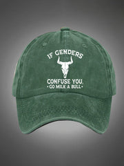 If Genders Confuse You Go Milk A Bull Pattern Washed Hats
