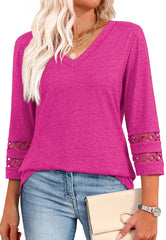 2025 New Womens 3/4 Length Sleeve Tops Trendy V Neck T Shirts(buy 3 free shipping)