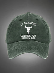 If Genders Confuse You Go Milk A Bull Pattern Washed Hats