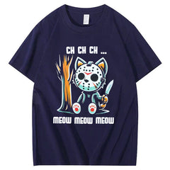 Halloween Funny  Cat Lovers Ch Ch Ch Pattern 100% Cotton  T-Shirt
