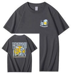 Fatherhood Skull And Beer Pattern Print Cotton T-Shirt