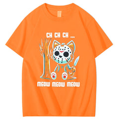 Halloween Funny  Cat Lovers Ch Ch Ch Pattern 100% Cotton  T-Shirt