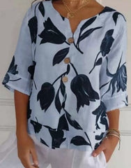 🏆Flash Sale⚡ 50K+ SOLD! Almost Gone-💥Printed Linen-Cotton V-Neck Pullover Shirt,Best Gifts
