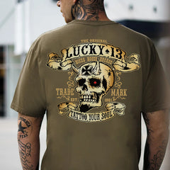 LUCKY THIRTEEN Skull Black Print T-shirt
