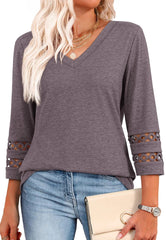 2025 New Womens 3/4 Length Sleeve Tops Trendy V Neck T Shirts(buy 3 free shipping)