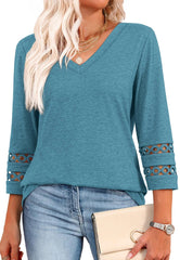 2025 New Womens 3/4 Length Sleeve Tops Trendy V Neck T Shirts(buy 3 free shipping)