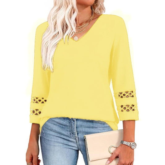 2025 New Womens 3/4 Length Sleeve Tops Trendy V Neck T Shirts(buy 3 free shipping)
