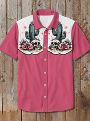 Men's Retro Western Skull Print Shirt
