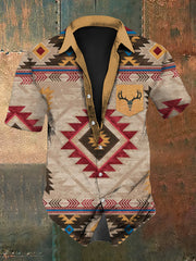 Camisa de manga corta con estampado de calavera de ciervo estilo western para hombre