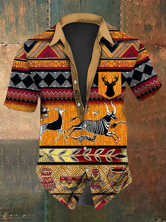 Men's Deer Skull Western Graphic Short Sleeve Shirt