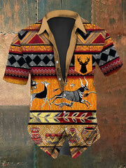 Camisa de manga corta con estampado de calavera de ciervo estilo western para hombre
