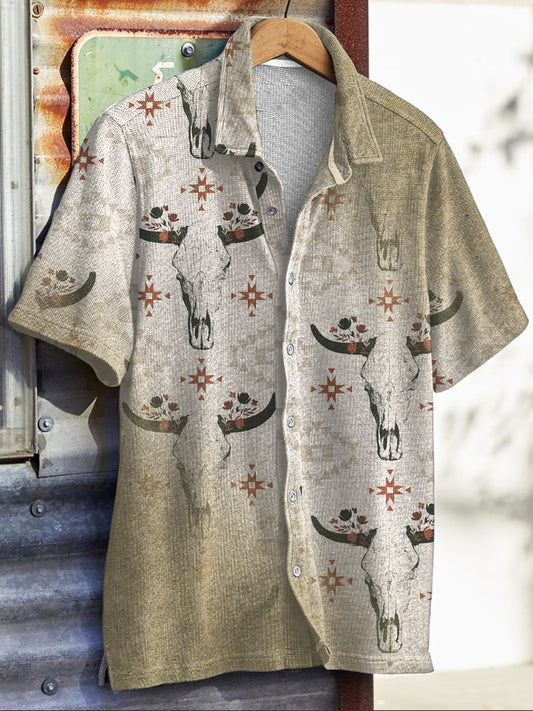 Men's Western Style Aztec Print Short Sleeve Shirt