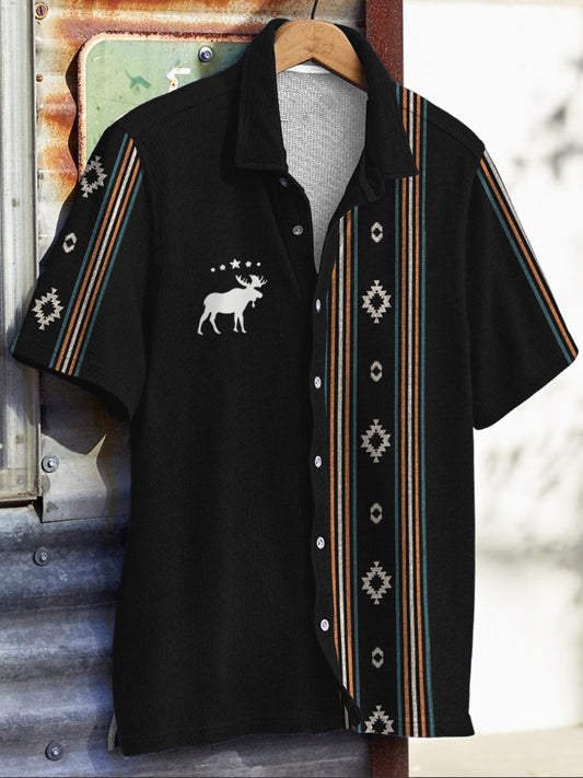Men's Western Style Aztec Print Short Sleeve Shirt